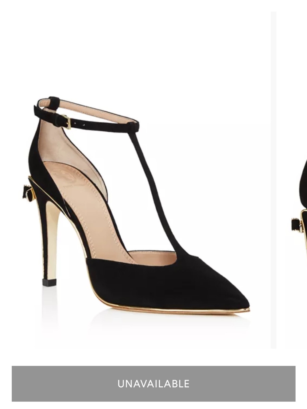 Tory Burch Black Suede T‑Strap Pointed Toe Stiletto Pumps